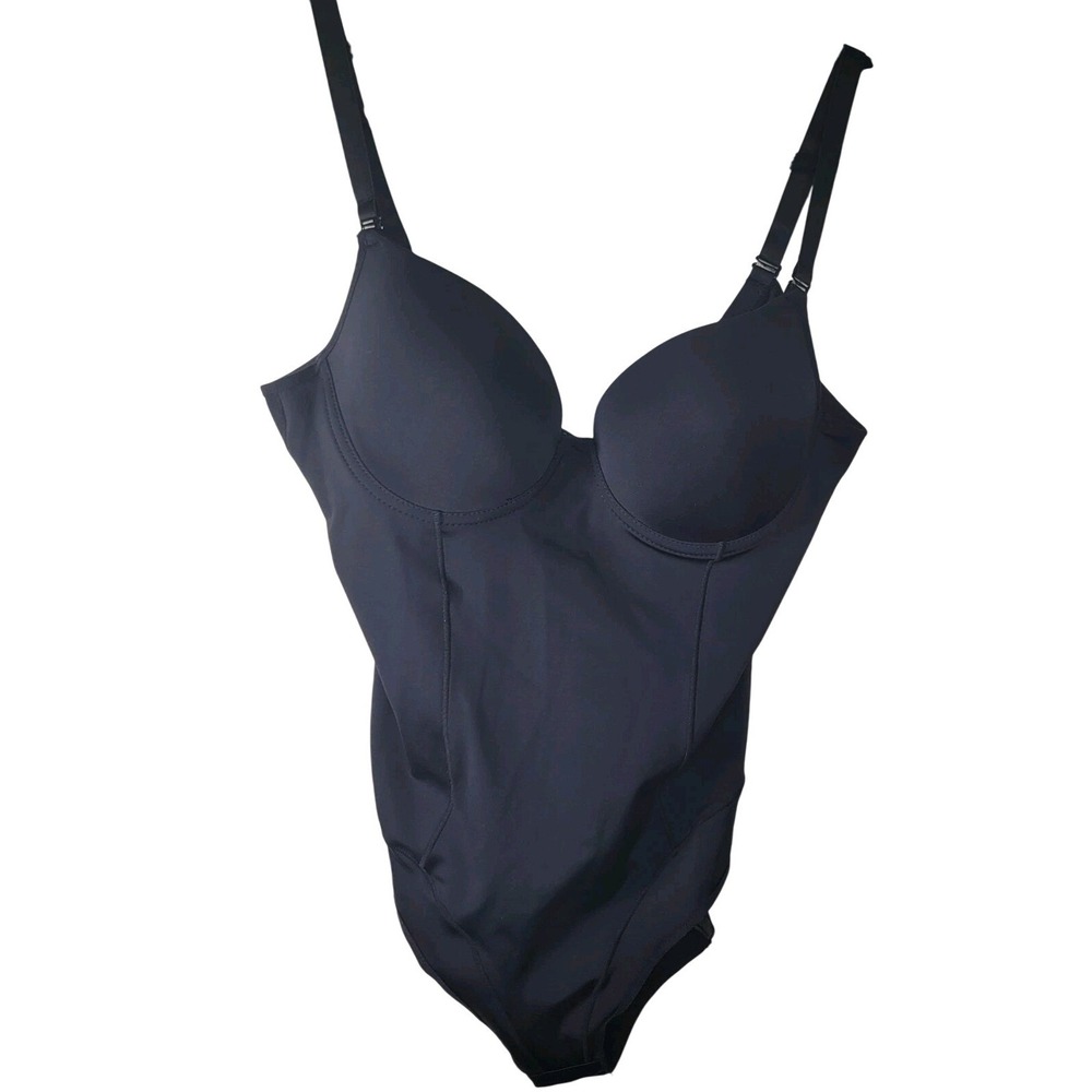 Nicole Miller NY Black Shaping Bodysuit Underwire Scuba Shapewear XL Slimming